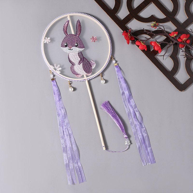 刺绣手工古风可爱紫色兔子团扇
