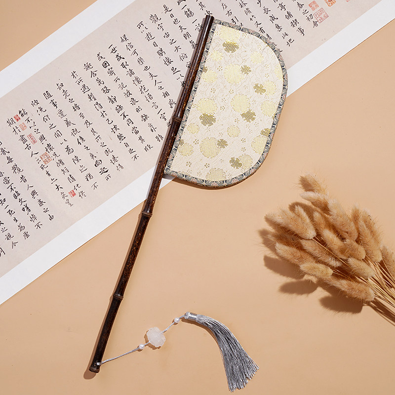 季晴雪原创团花唐风紫竹长柄刀扇