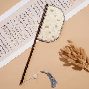 季晴雪原创团花唐风紫竹长柄刀扇汉服战国袍拍照走秀便面扇刀把扇