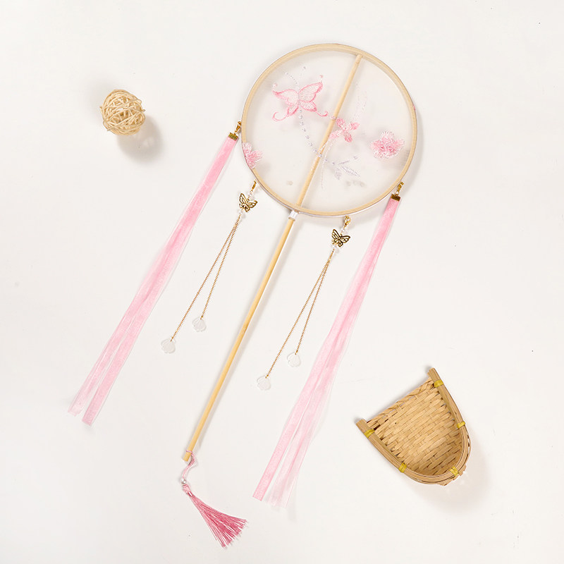 종려 팬 어린이 팬 패션쇼 HANFU 걸그룹 팬 궁전 팬 작은 자수 고대 스타일 긴 손잡이 댄스 팬 스 트리머 라운드 팬