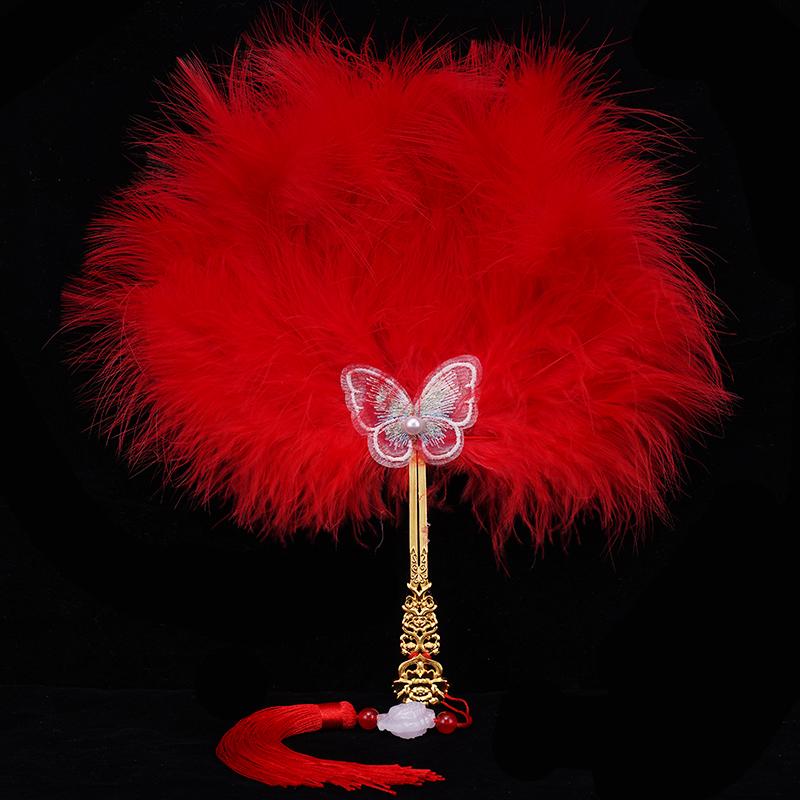 新娘结婚羽毛团扇晨袍扇子