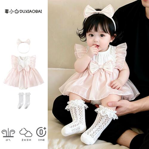 婴幼儿衣服夏季薄款连体衣公主裙新款小月龄女宝宝满月百天礼服裙