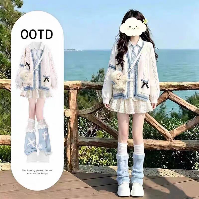 女童秋冬针织衫套装2026新款洋气衬衫Jk短裙初中生网红时髦三件套图片
