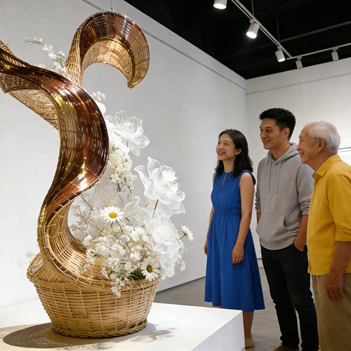 定制现货现代简约藤编花器装置艺术立体几何造型景观小品室内装饰