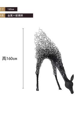 不锈钢镂空梅花鹿雕塑长角鹿摆件酒店大堂售楼处足浴艺术装饰美陈