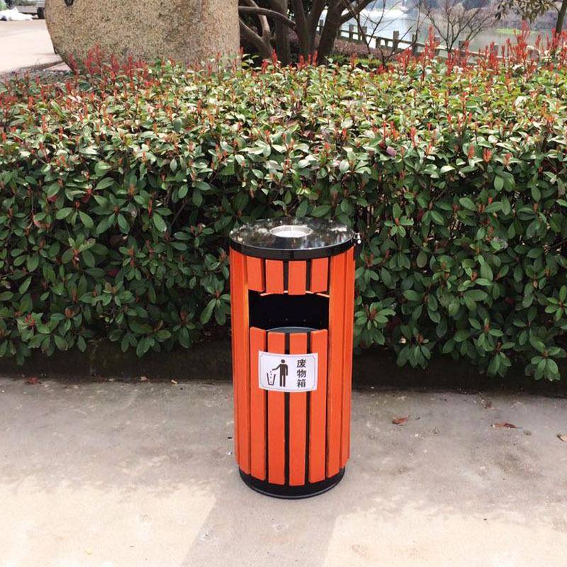 户外垃圾箱钢木实木垃圾桶室外小区花园公园塑木果皮箱垃圾筒单桶