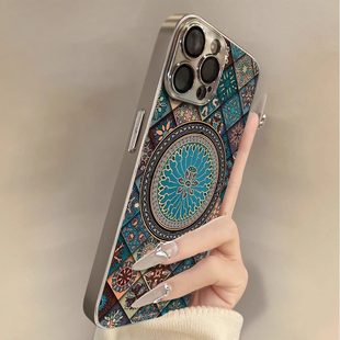 【小羊皮】适用苹果17promax手机壳蓝莲花彩绘iphone16pro新款国潮15pm全包防摔14保护套13男女x情侣17软