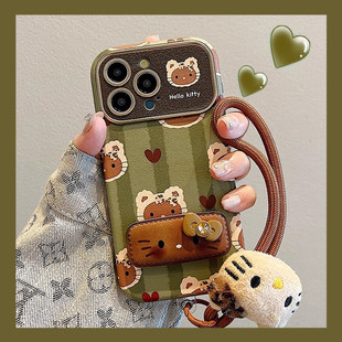 卡通猫咪适用iphone16promax手机壳2026新款可爱女款苹果16Pro支架带挂绳高级感15全包防摔14Por秋冬保护套13