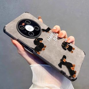 适用华为mate80pro手机壳m70新款 可爱 彩绘mate60腊肠狗保护套Mate50Epro小众高端翻毛皮e卡通气囊防摔p80pro