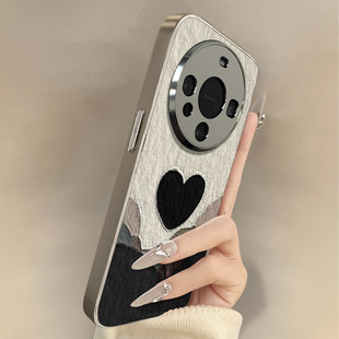 黑色爱心适用于华为mate80pro手机壳新款mate70/60保护套全包防摔pura80高级感皮质时尚mm40可爱女nova14简约