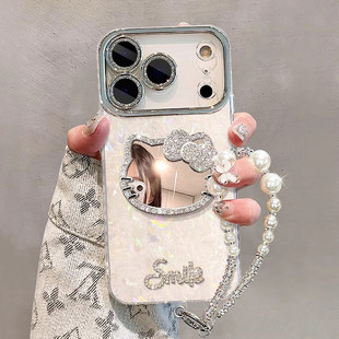 Kitty猫镜子适用苹果17promax手机壳新款iphone15保护套防摔14pro全包带镜头膜13高级感简约12可爱16plus女潮