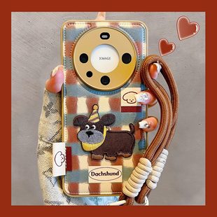 外壳mete50秋冬全包防摔MT40P保护套 十卡通女款 刺绣小狗适用华为mate60pro手机壳新款 高级感带挂绳mate70pro