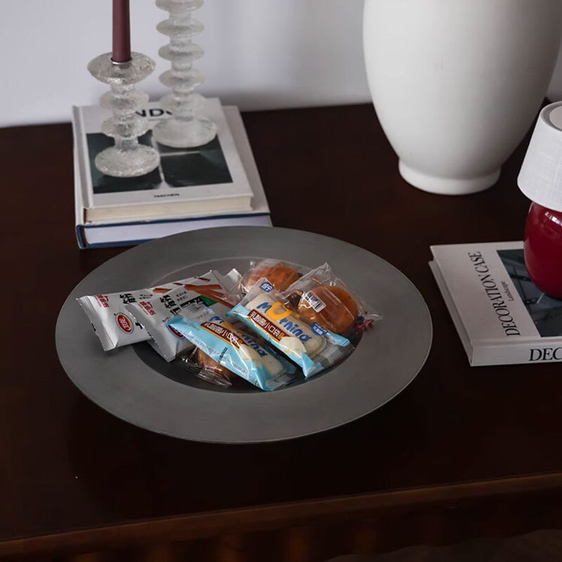 现代轻奢金属银色果盘酒店民宿客厅玄关茶几软装家居氛围感装饰品