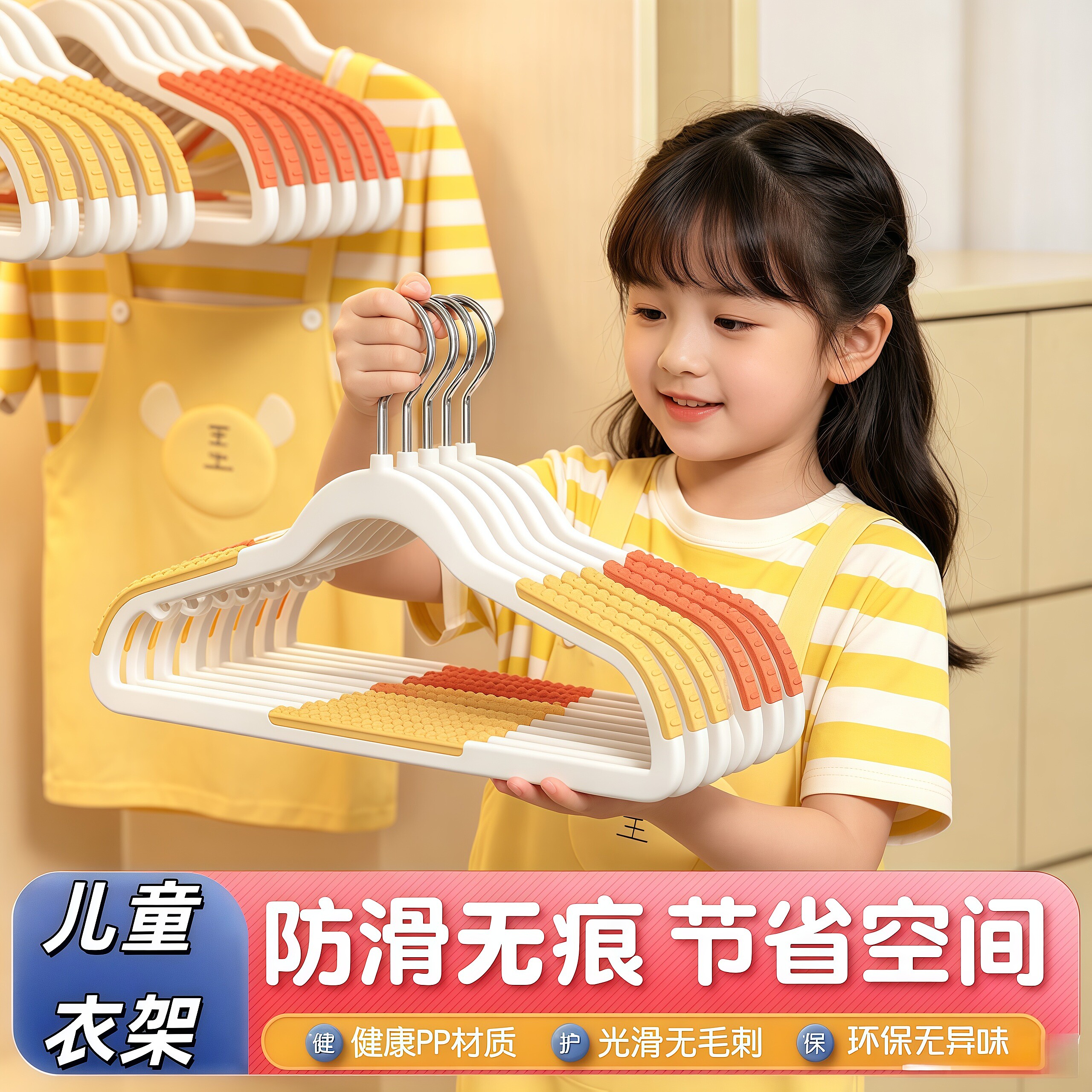 儿童衣架婴儿宝宝专用小孩新生幼儿中大童挂衣服家用晾衣防滑衣撑