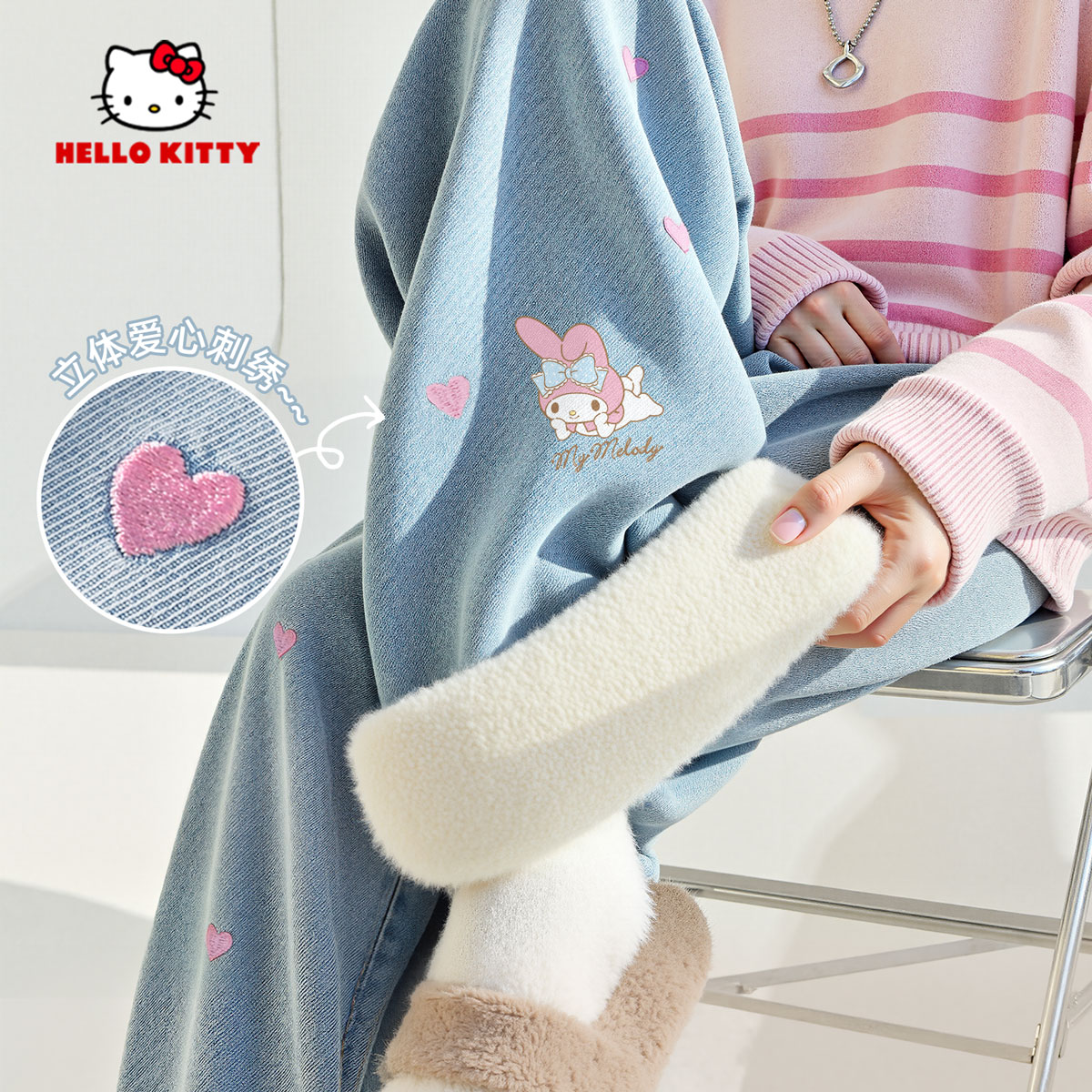 女童牛仔裤秋冬洋气儿童加绒裤子