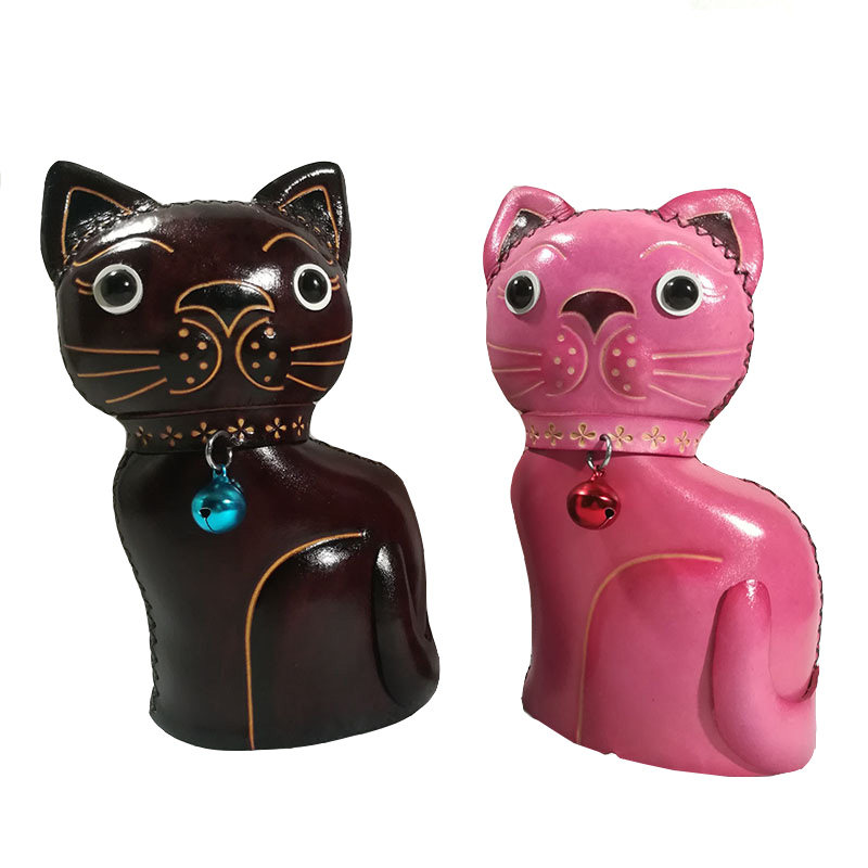 可爱卡通真皮存钱罐手工小猫
