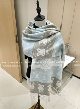 Jane·冬日雪兔提花围巾秋冬氛围感披肩女保暖可爱韩系软糯送礼