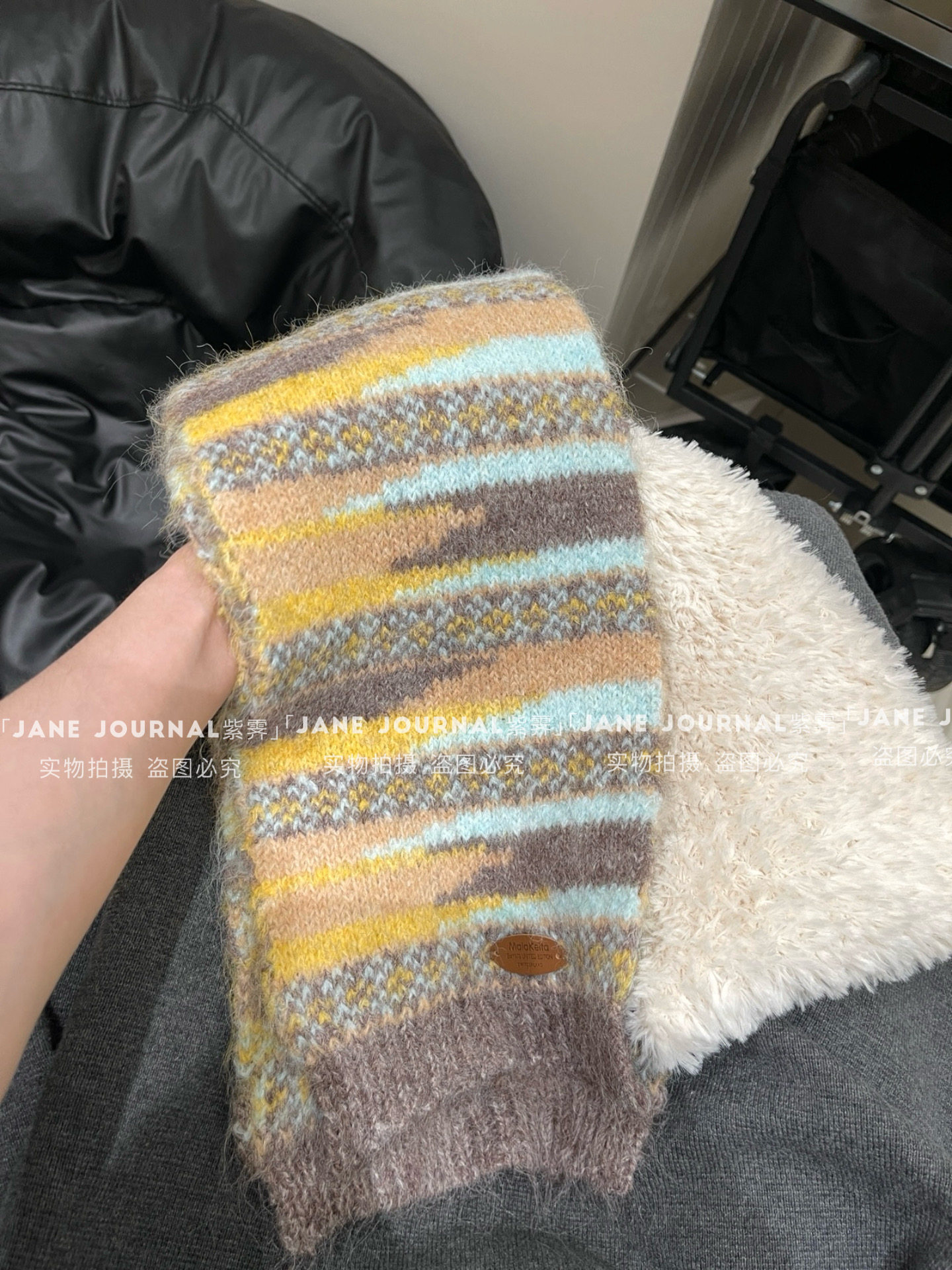 Jane 毛绒拼接针织围巾秋冬新款韩系氛围感百搭女护颈出片