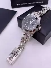 Cross-Shaped Rolex Submariner-Style Bracelet 925 Silver Simple Punk Trendy 20mm Universal Retro Clasp