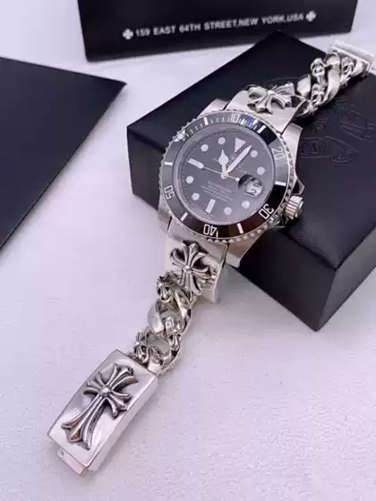 Cross-Shaped Rolex Submariner-Style Bracelet 925 Silver Simple Punk Trendy 20mm Universal Retro Clasp