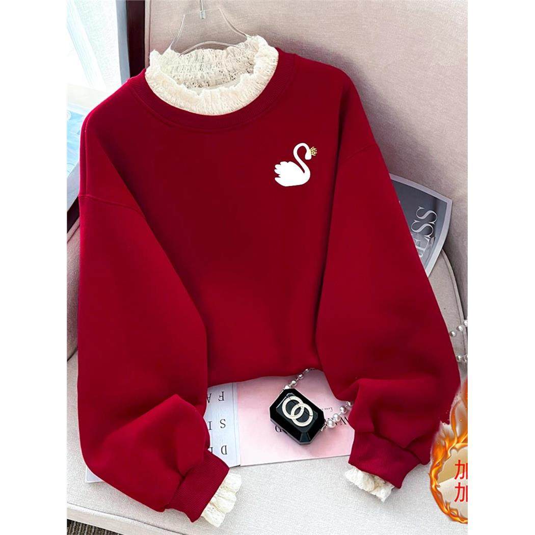 慕云妮2025秋冬季新款爆款红色蕾丝领拼接加绒加厚宽松显瘦卫衣女,个性定制/设计服务/DIY,棉服工装,淘宝优惠券,粉丝福利购,淘宝优惠卷