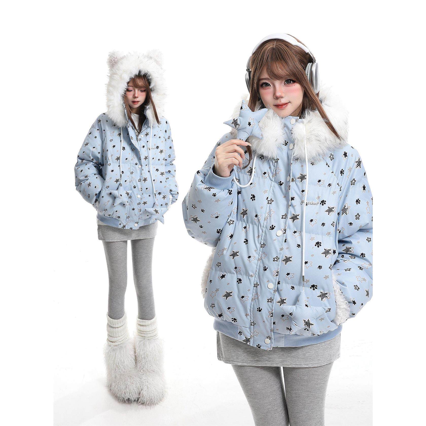 甜美可爱卡通毛领连帽棉服外套女冬季学院风宽松休闲夹棉加厚棉衣,个性定制/设计服务/DIY,棉服工装,淘宝优惠券,粉丝福利购,淘宝优惠卷