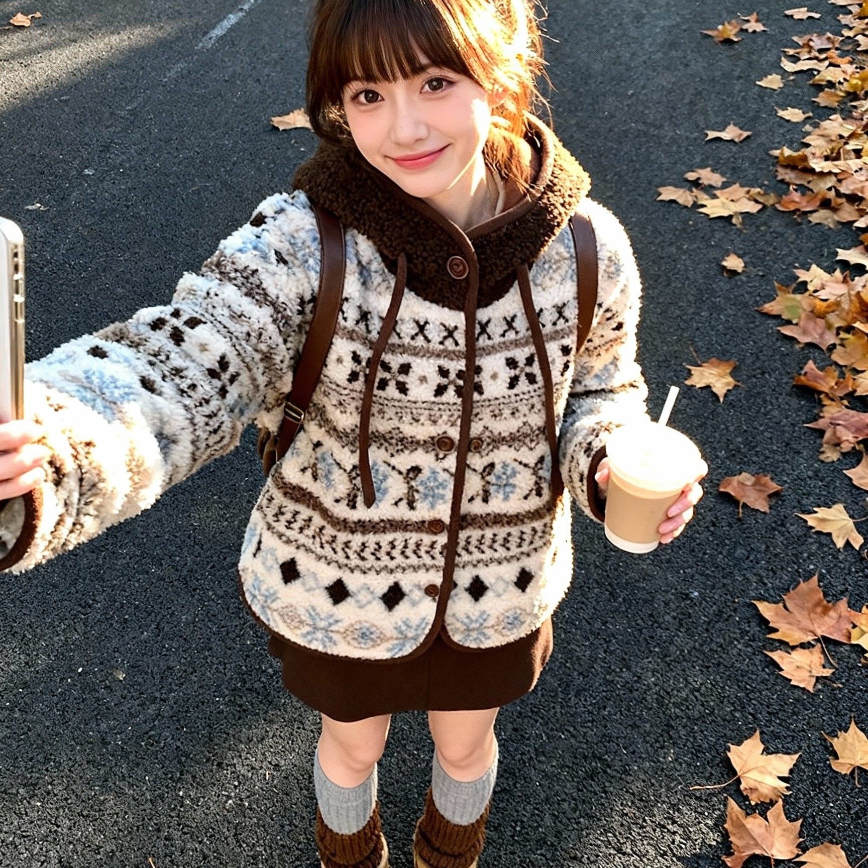 巨好看费尔岛羊羔毛连帽外套女2025深冬复古加厚摇粒绒小个子棉服,个性定制/设计服务/DIY,棉服工装,淘宝优惠券,粉丝福利购,淘宝优惠卷