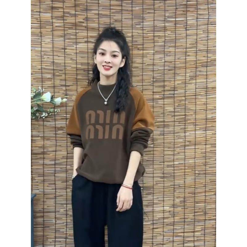 2025年秋冬新款半高领加绒加厚宽松印花字母上衣休闲简约卫衣女潮,个性定制/设计服务/DIY,棉服工装,淘宝优惠券,粉丝福利购,淘宝优惠卷