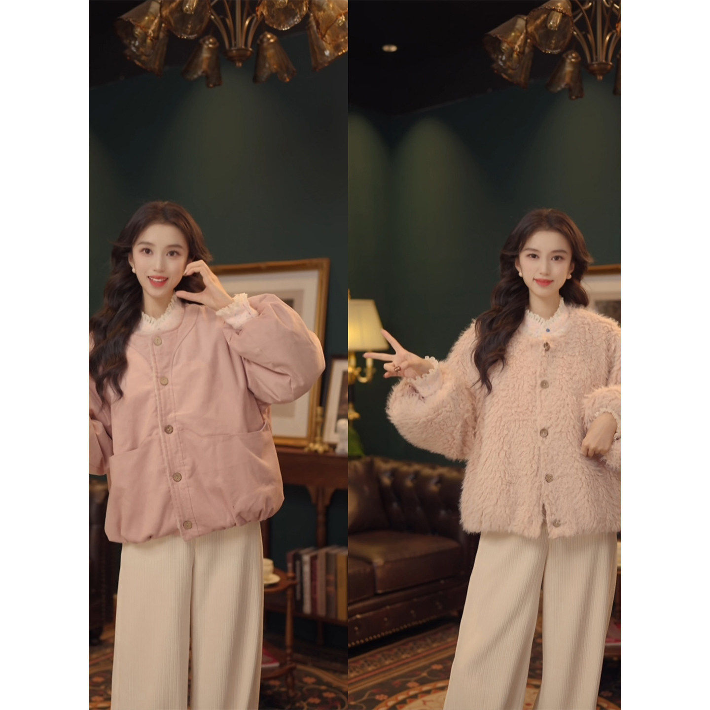 琦琦【雪花飘落】复古纯色圆领双面穿毛毛外套女冬季百搭保暖棉服,个性定制/设计服务/DIY,棉服工装,淘宝优惠券,粉丝福利购,淘宝优惠卷