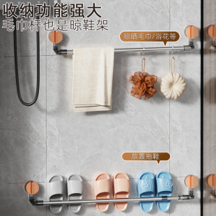 架卫生间挂挂杆毛巾杆浴巾晒衣杆 浴室伸缩吸盘子拖鞋