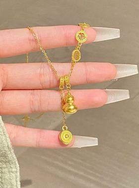 新中式金色葫芦项链轻奢小众设计国风气质福牌流苏轻奢百搭锁骨链