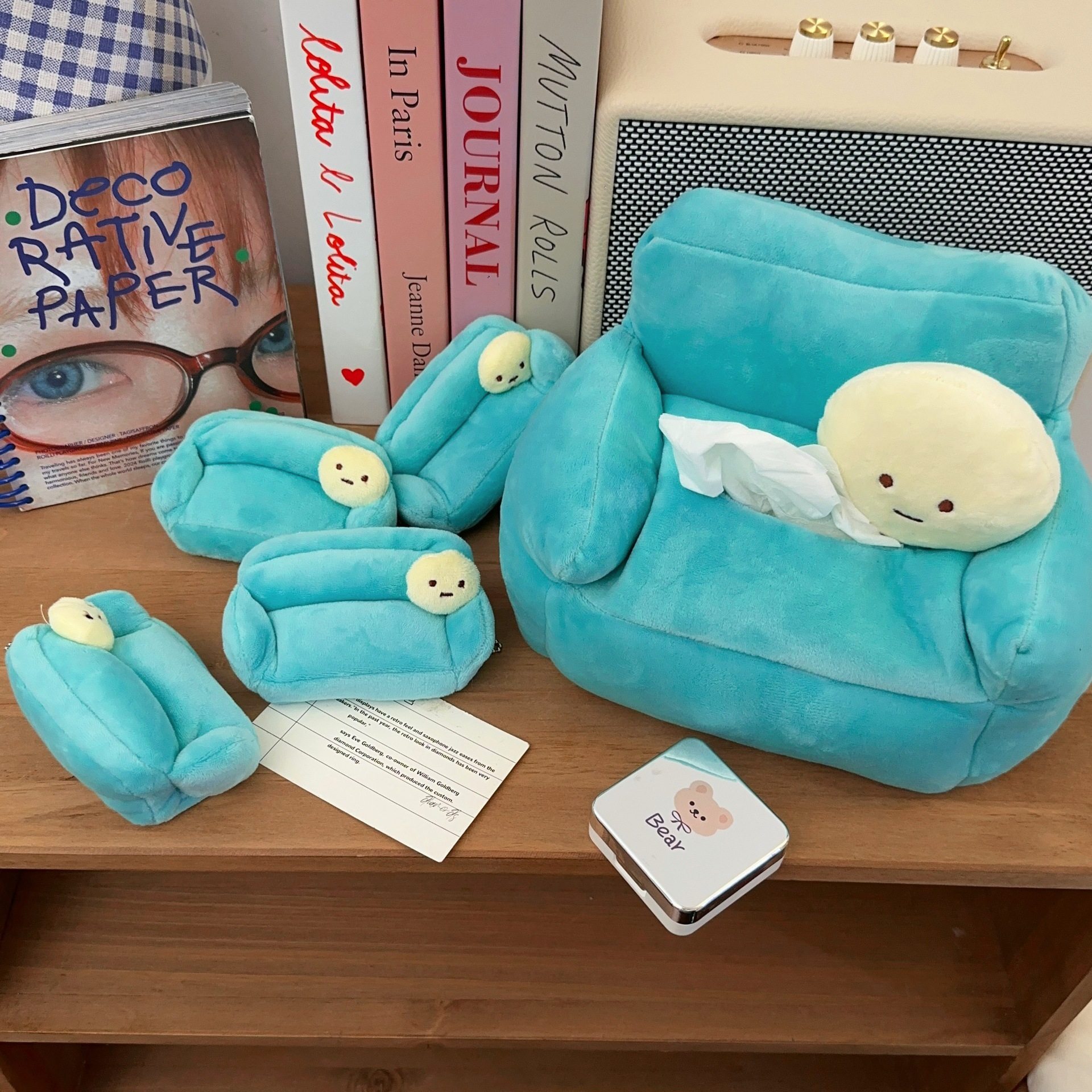 毛绒绿色沙发纸巾盒可爱家用客厅图片