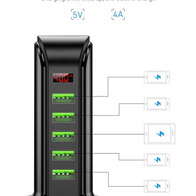 iLEPO 5 Ports USB Charger HyUB LED Display Multi USB Chargin