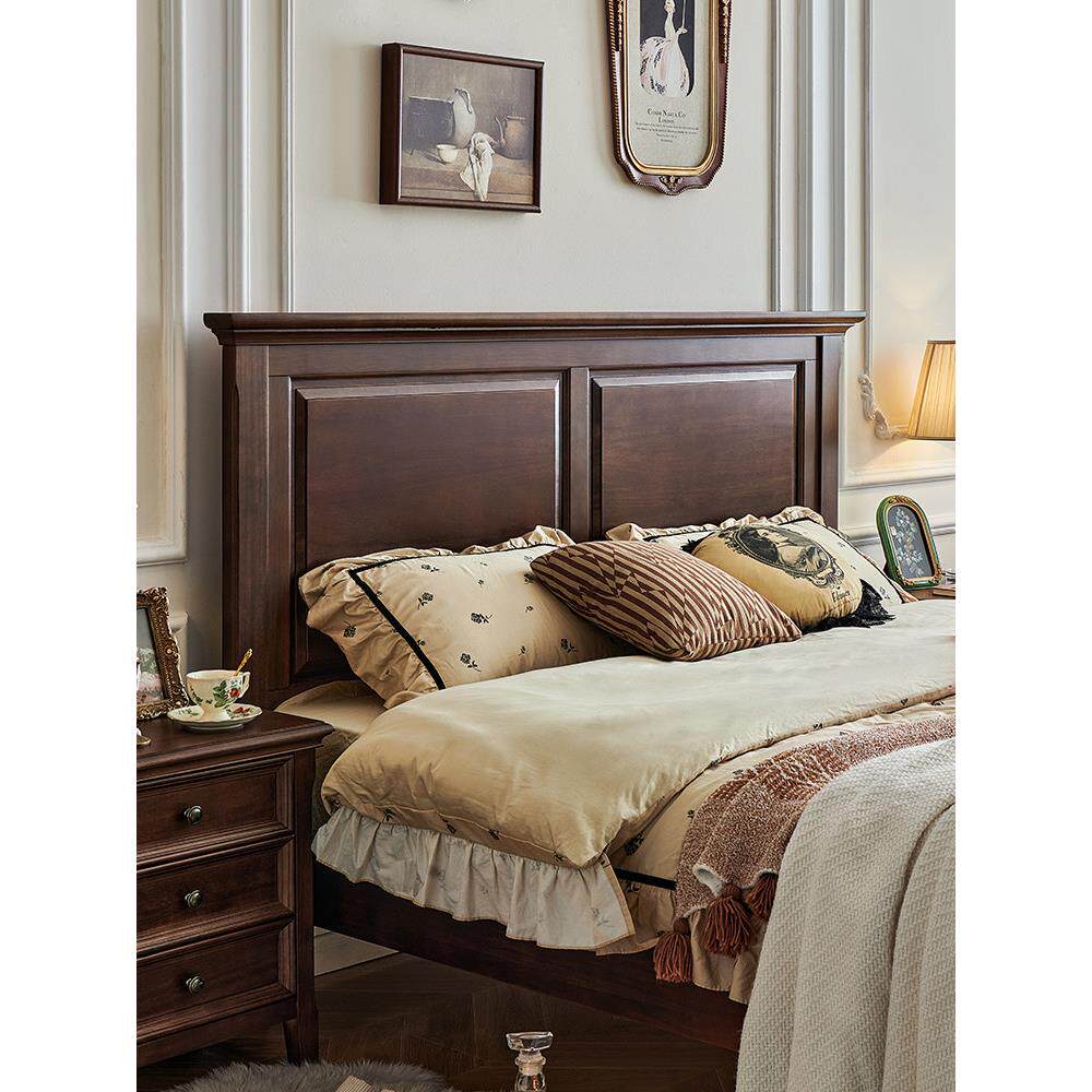 美式床核桃木全实木床简约乡村覆古主卧家具高箱储物1.8米双人床