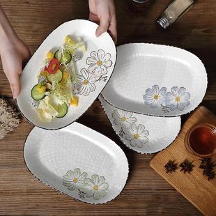 陶瓷蒸鱼盘子碟子菜盘椭圆形高颜值手绘餐具套装 鱼盘家用日式