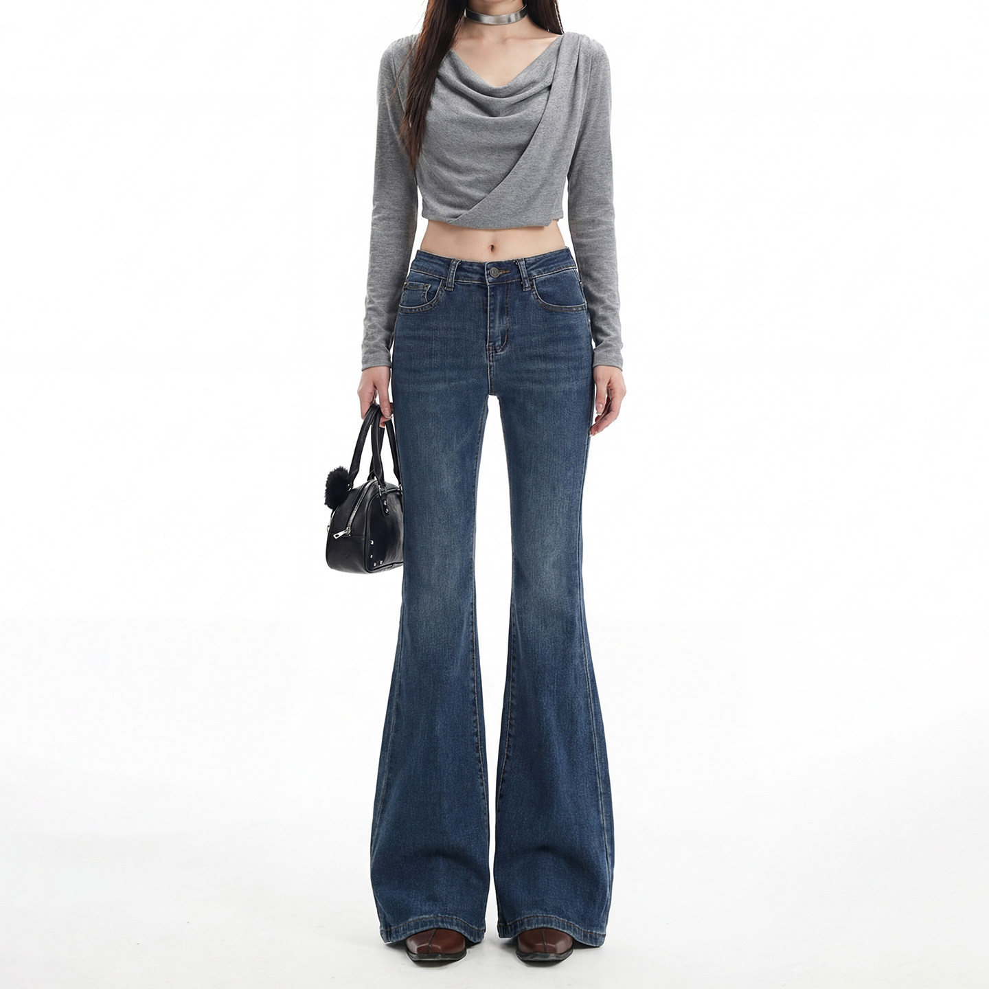 2026年春季美式复古蓝微喇牛仔裤女修身显腿长拖地裤马蹄裤子低腰,女装/女士精品,牛仔裤,淘宝优惠券,粉丝福利购,淘宝优惠卷