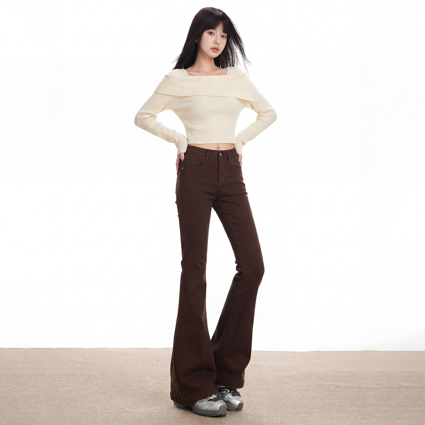 美式复古咖色微喇牛仔裤女春季美式修身显腿长拖地裤马蹄裤子通勤,女装/女士精品,牛仔裤,淘宝优惠券,粉丝福利购,淘宝优惠卷