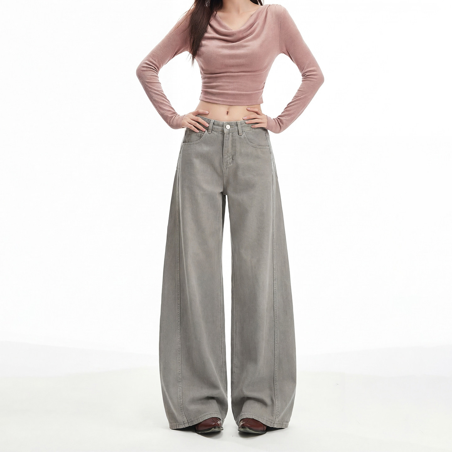 大溪地灰直筒长裤复古做旧阔腿微喇牛仔裤女宽松垂感慵懒长裤拖地,女装/女士精品,牛仔裤,淘宝优惠券,粉丝福利购,淘宝优惠卷