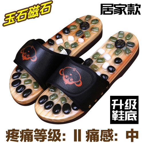 家用砭石脚底按摩器木质滚轮式脚部足部穴位搓排鹅卵石足底按摩机