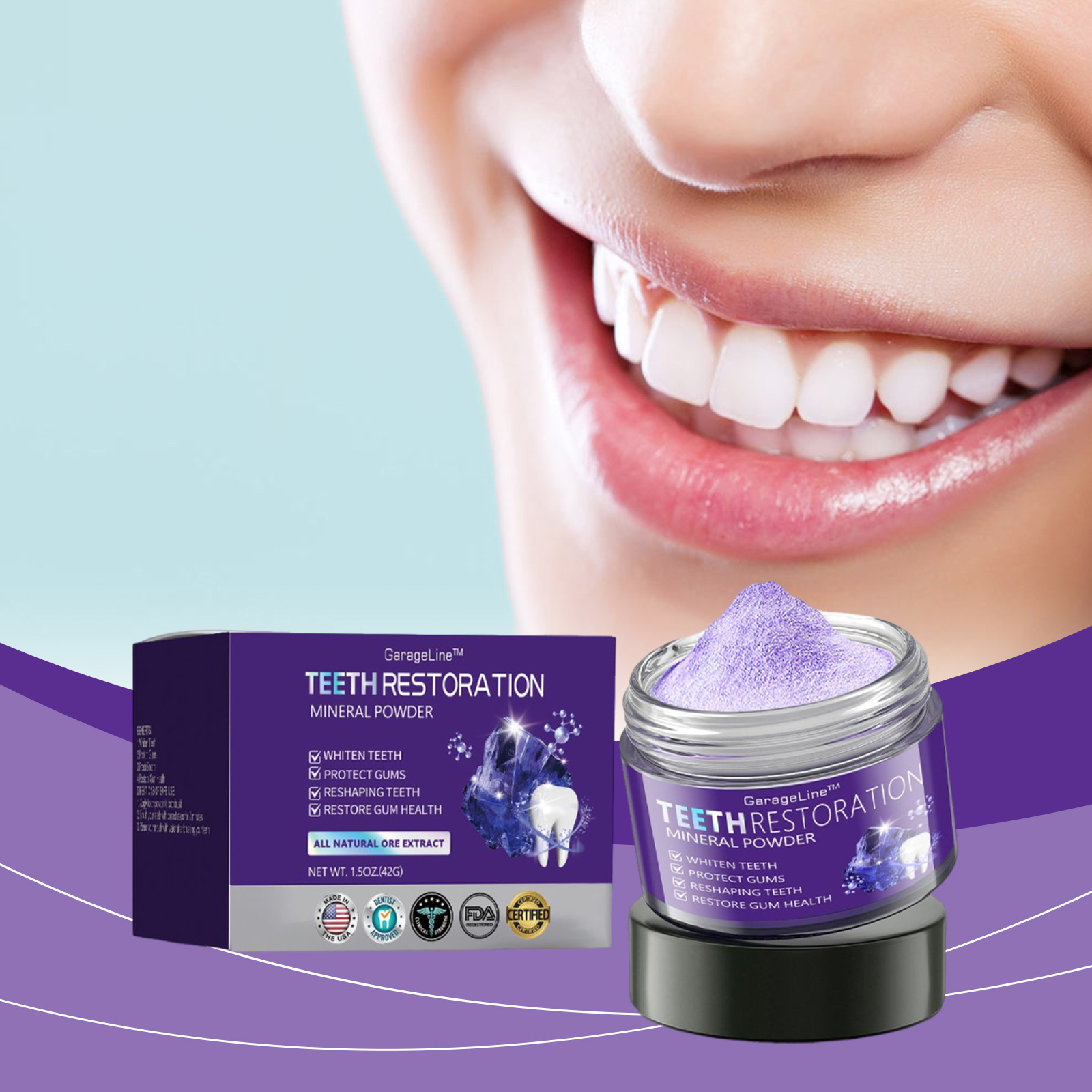 紫色美牙粉温和清洁牙垢黄牙保护