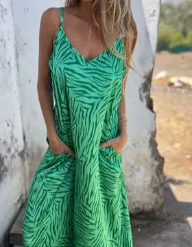 Spring and Summer Sexy Holiday Style Printed Halter Dress Lo