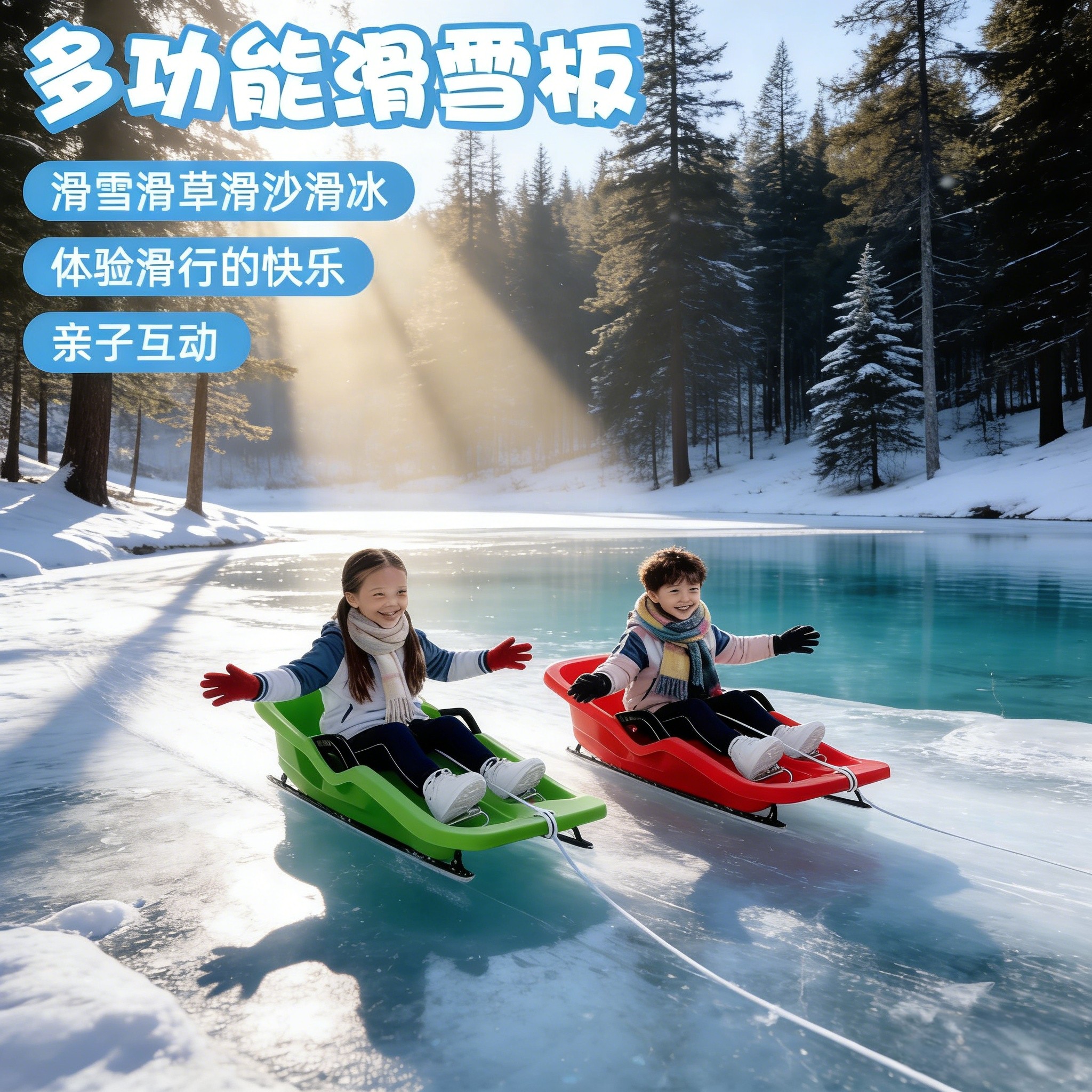 多功能滑雪板儿童冬季户外滑行玩具男女亲子互动加厚安全雪橇板,玩具/童车/益智/积木/模型,惯性/回力/滑行玩具,淘宝优惠券,粉丝福利购,淘宝优惠卷