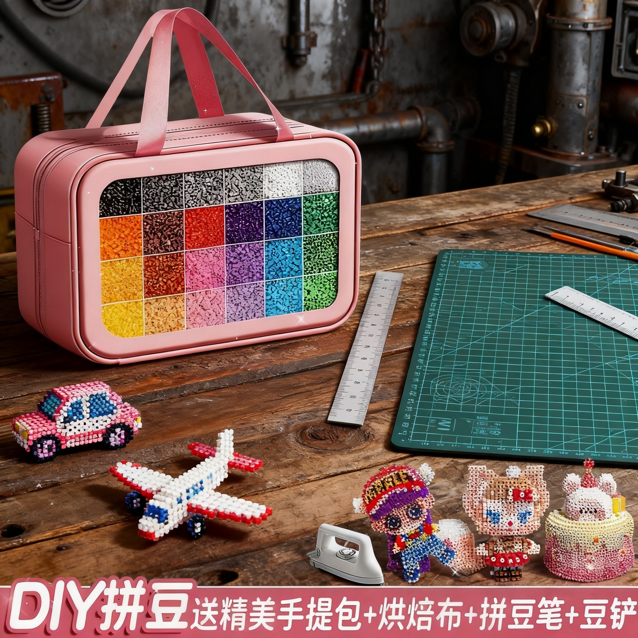 拼豆豆手工DIY材料包全套儿童玩具礼物婆娑拼豆补充包熨斗工具包