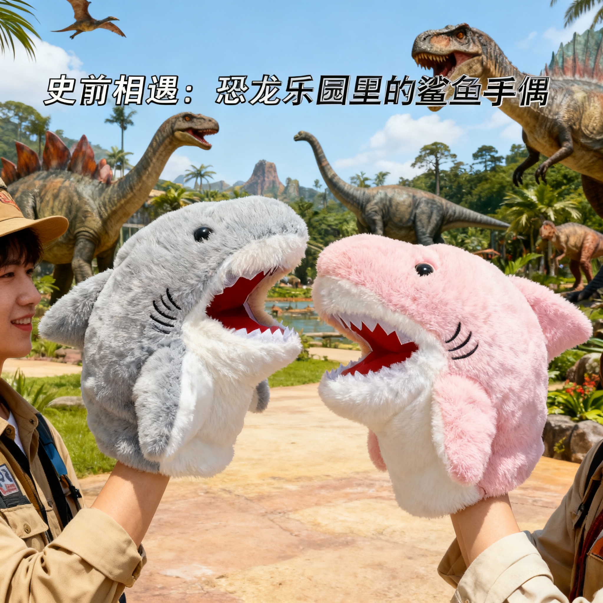 小鲨鱼手偶毛绒玩具鲨鱼公仔可爱智趣互动小布娃娃送女友朋友礼物