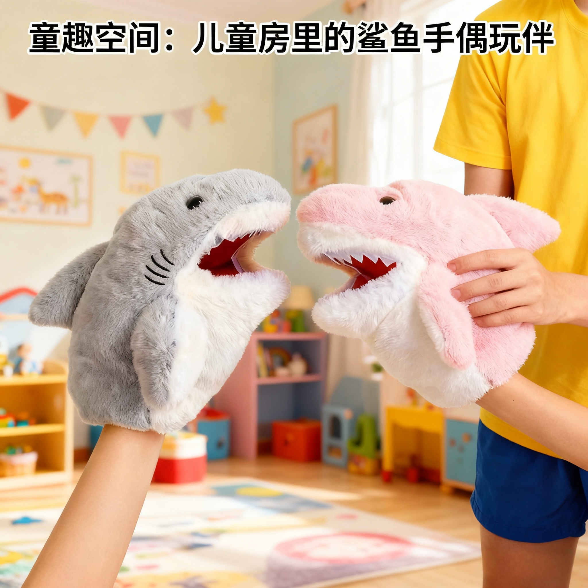 小鲨鱼手偶鲨鱼公仔毛绒玩具可爱智趣互动小布娃娃送女友朋友礼物