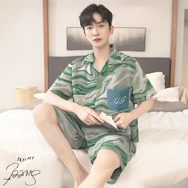 男士睡衣夏季薄款冰丝短袖短裤夏天休闲高级感仿绸家居服套装