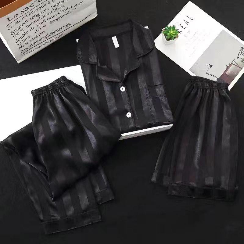 网红款三件套夏季冰丝睡衣男开衫短袖高级感休闲可外穿家居服套装