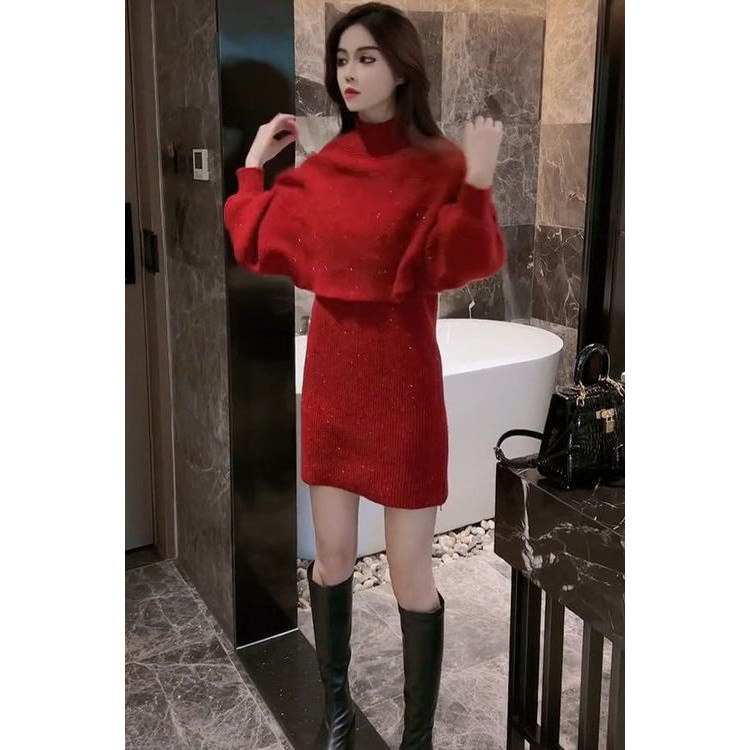 新年战袍冬季套装高级感女过年时尚显瘦气质性感红色精致国风新款