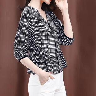 雪纺衫 Shirt格子布短袖 Korean Plaid Sleeve 韩版 Chiffon Short