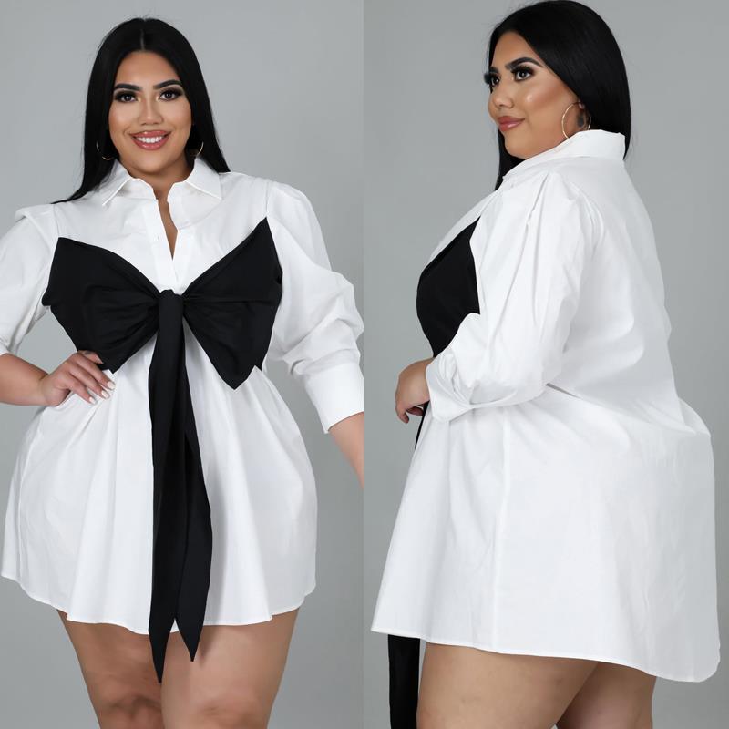 5X大码女装衬衫连衣裙fat women plus big size long shirt dress